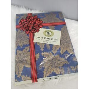 Vintage Sultans Linens Christmas Vinyl Table Cloth Poinsettia Square Kitschy